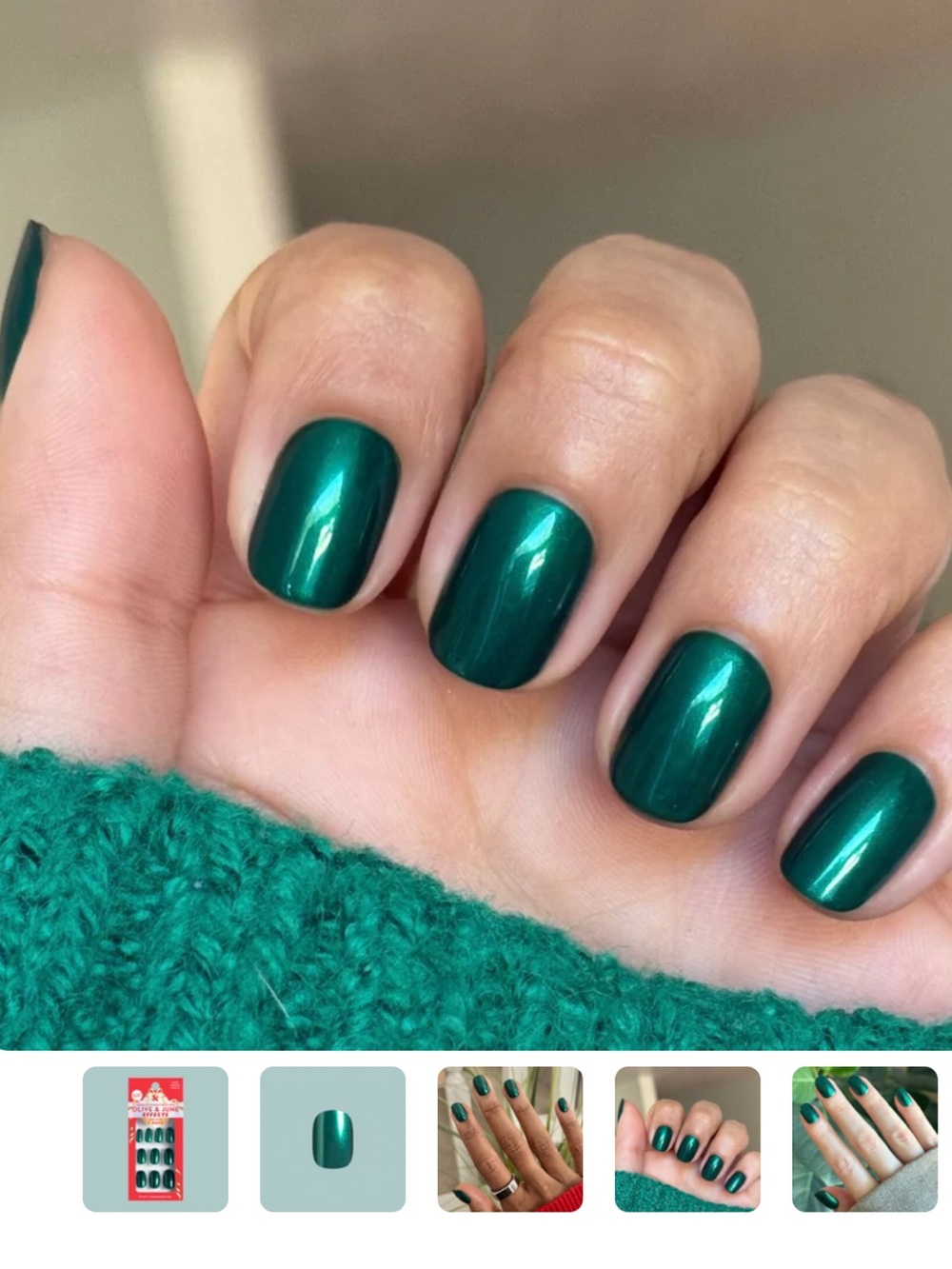 Olive and June Super Stick Mani Press On Nails in Emerald Chrome - Picture 9 of 9